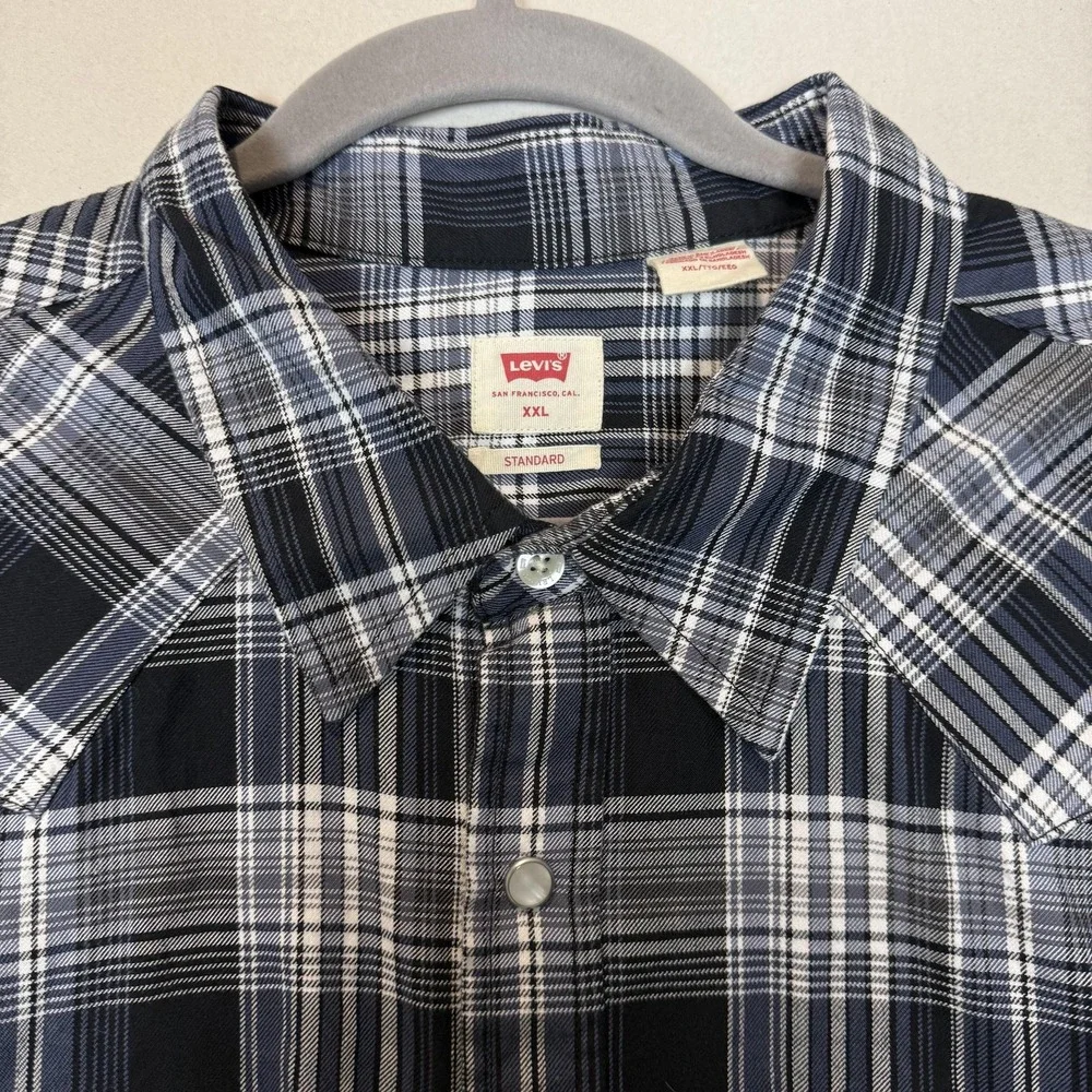 Levi's Shirt Mens 2XL Blue Plaid Long Sleeve Western Pearl Snap Front Casual Top